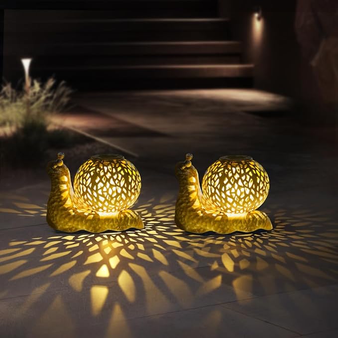 2 Pcs Snail Solar Lanterns Outdoor Waterproof, Metal Table LED Solar Lantern for Patio Porch Pathway Decor