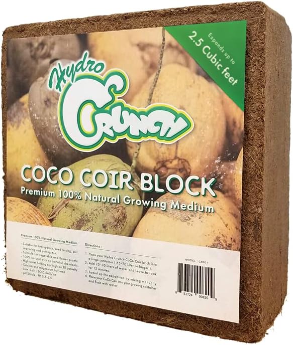 Hydro Crunch CB801 Coco Coir 2.5 Cubic Ft Block of Soiless Growing Media, Brown