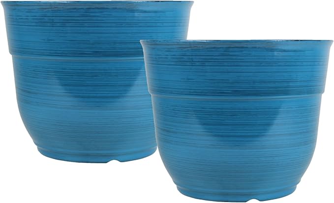 Garden Elements Indoor/Outdoor Glazed Brushed Happy Plastic Planter, Large, Dark Blue, 15" (Pack of 2)