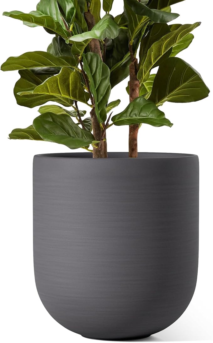LE TAUCI 12 Inch Pots for Plants, Ceramic Large Planters for Indoor Plants, Indoor Plant Pots for Home Garden Patio Office, Big Planter Pots with Drainage Hole and Rubber Plug, Charcoal Gray