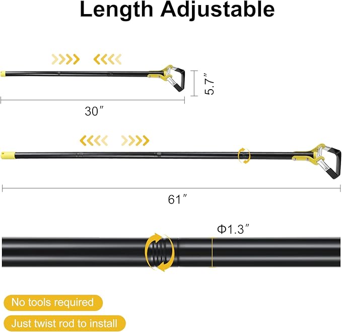 Hoe Garden Tool, 62Inch Weeding Loop Stirrup Hoe Tools for Garden, Scuffle Garden Hula Hoes with Adjustable Stainless Steel Long Handle for Weeding and Loosening Soil-Black