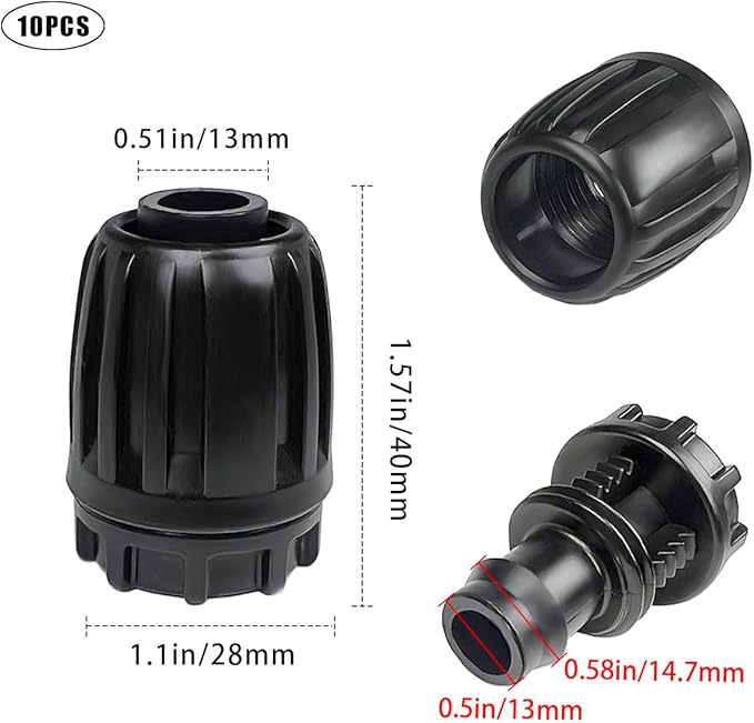 1/2 Inch Drip Irrigation Fittings End Caps, 10 Pack End Plugs for (1/2" ID x 0.6-0.63" OD)16mm DripTubing Connectors, Barbed Locked End Cap Connectors for Garden Watering System Drip Line