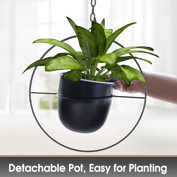 2 Pack Hanging Planters for Indoor Plants with 5.5" Pot + Ceiling Hook + Extender Chain | Hanging Plant Holder, Metal Minimalist Planter, NO Plant incld