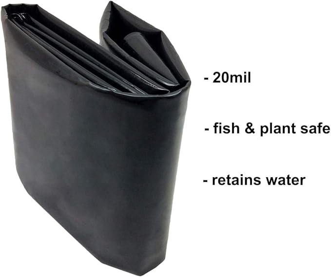 10 x 13 Feet Pond Liner, 20 Mil Pond Liners for Outdoor Ponds, Black LDPE Pond Liner for Waterfall, Fish Koi Ponds, Garden Fountain