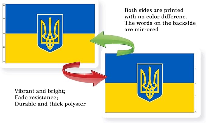 Ukraine Trident Extra Large Flag 10x15FT Giant Ukrainian Coat of Arms National Polyester Banner With 5 Grommets Fade Resistant Vivid Color For Patriotic Festival Events Party Decoration