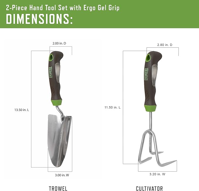 AMES 24453009 2-pc. Ergo Gel Grip Garden Tool Set with Hand Trowel & Cultivator