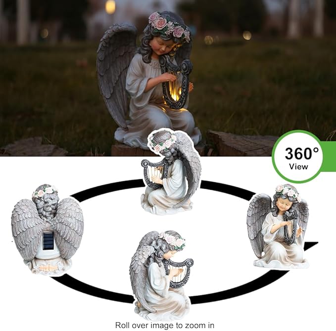 Solar Garden Statues Outdoor Angels Lights, Unique Housewarming Garden Gifts for Women Mom Wife Grandma and Sisters，Cute Angels Sculpture Decoration for Patio, Terrace, Balcony, Lawn