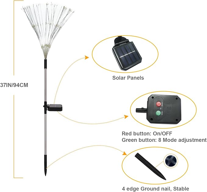 solar fireworks lights for outside, 150LED 8 Modes Fireworks Solar Lights Outdoor, Fairy Garden Flowers Lights for Yard Pathway wedding Party Christmas Diwali Garden Decor 4Pack (Warm White)