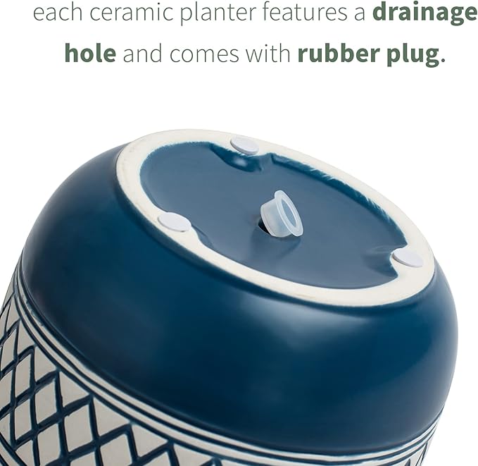 Ceramic Plant Pots, 6 + 4.7 inch Blue Plant Pot, Flower Pots for Indoor Plants， Planter with Drainage Hole for Succulent Orchid Snake Plants Cactus