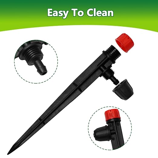 50 Pieces Drip Irrigation Emitters, Adjustable 360 Degree Drip Stream Emitters on 5" with Stake for 1/4" Drip Irrigation Tubing Irrigation 8 Hole Stream Drippers for Garden Watering System