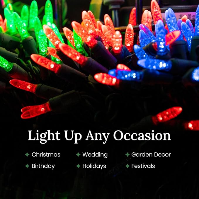 Pro Christmas M5 LED Holiday Lights - 70 Bulbs, 23.3ft - Professional Grade Indoor Outdoor Diamond Cut Sparkle Light Strings for Home Decorations and Christmas Trees - Red