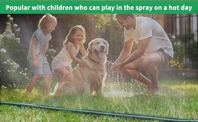 100 FT （50FT*2 Flat Sprinkler Hose for Lawn Watering Garden Soaker Hose with Holes, Heavy Duty Lightweight No-Kink Water Hose with Stakes, Irrigation Hose, Great Fun for Kids and Dog