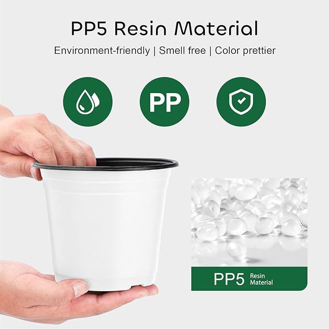 GROWNEER Nursery Pots 120 Packs 4 Inch Plastic Planting Pot with 15 Pcs Plant Labels, Seed Starter Kit Flower Planter Container for Succulents, Seedlings, Cuttings, Transplanting, White