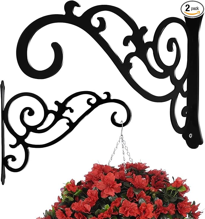 GSY 2 Pcs Hanging Plant Bracket 12-Inch,Wall Hook Hanging Plant Brackets,Black Iron Plants Indoor/Outdoor Planter Hangers Hooks,for Hanging Lanterns,Bird Feeders,Wind Chimes,Planters