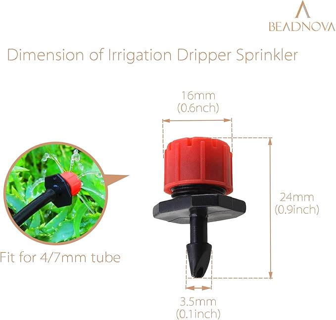 BEADNOVA Drip Irrigation Emitters 50 Pcs Irrigation Drippers 360 Degree Drip System Emitters Sprinklers Drippers for Drip Irrigation 1/4 Inch Tube Gardening (Red)