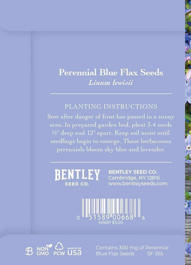 Bentley Memorial Blue Flax Seeds of Remembrance, Non-GMO, Non-Coated Packets, Funeral Keepsake, Linum Lewisii, 25 Pack