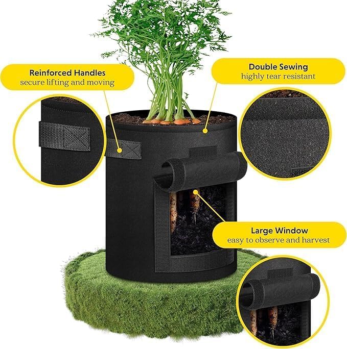 iPower 2-in-1 Garden Kneeler and Seat with 5 Pack 10 Gallon Potato Grow Bags, 2 Removable Tools Pouch and Soft Kneeling Pad, No Assembly, Portable Heavy Duty Garden Stool for Women Men Seniors