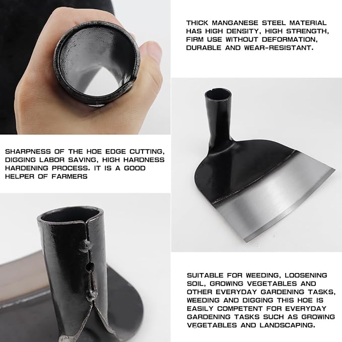 Hand Hoe Head Replacement Round Eye Grub Hoe for Gardening, Soil Loosening, Weeding and Digging（18.5cm）