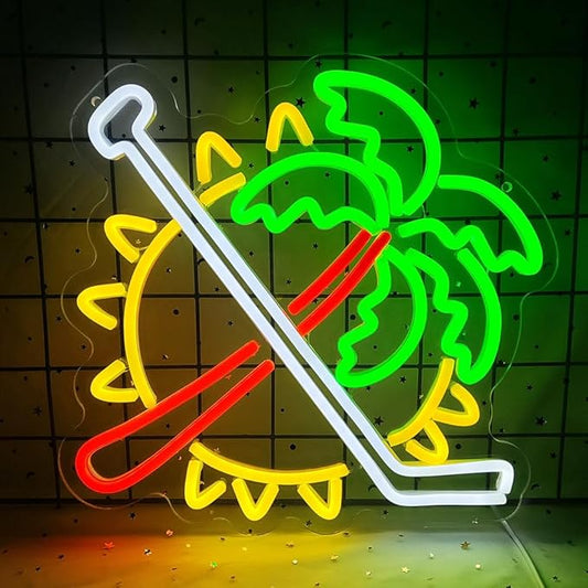 Coconut Trees Neon Sign Palm Tree Neon Light Up Sign Sun Neon Light for Wall Decor Ice Hockey Neon Sign for Bedroom Bar Man Cave Party Decor Birthday Gifts USB Powered,Size13.5*12.5inch(JWD028)
