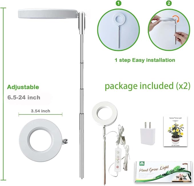 Plant Grow Light,Yadoker LED Growing Light Full Spectrum for Indoor Plants,Height Adjustable, Automatic Timer, 5V Low Safe Voltage,Idea for Small Plant Light…