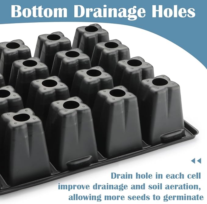 2.5 inch Square Pots 3.5 inch Deep 20 Cell Seedling Trays with Water Collection Nursery Trays (15"x11"x3") for Seeds Starting and Transplanting(5 Sets)