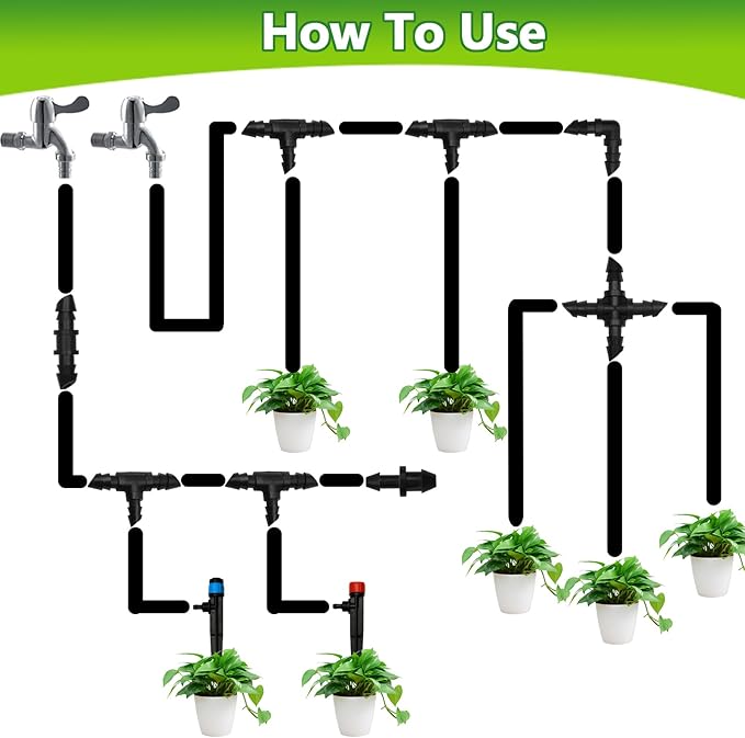 60 Pack Drip Irrigation 1/4" Barbed Elbow Fittings, Barbed Connectors for 1/4 Inch Irrigation Tubing Drip Line 90 Degree Elbow for Drip Sprinkler Garden Shrubs Systems