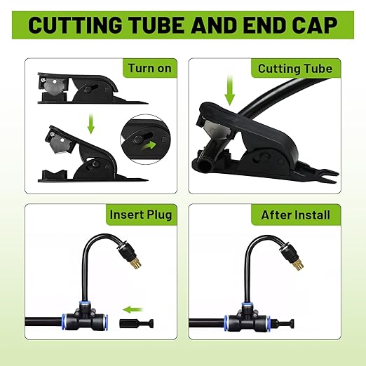 Garden Drip Irrigation Kit, 100ft Black Hose, 360° Adjustable Universal Nozzle, Patio Mist Plant Watering Sprinkler, Comes with Faucet Separator, Sprinkler Hose Adapter (Closeable nozzle-28)