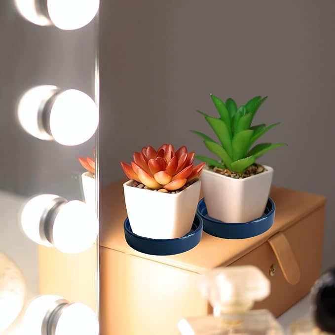 Ceramic Plant Saucer Plant Pot Tray 2 Pack 4.7 6 7 8 9 10 12 13 15 inch Blue, Planter Water Drip Trays for Plant Saucers Indoors, Thick Durable Sturdy Flower Pot Saucers for Glazing Pots Base