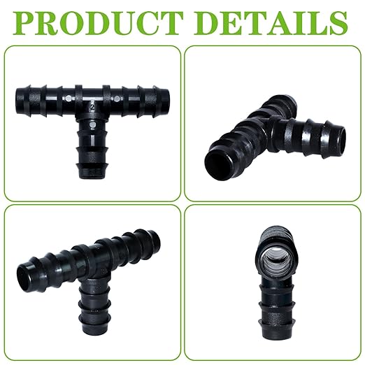 25PCS Drip Irrigation Barbed Tee Fitting Kits for 1/2 Inch Tubing 16MM OD .600" ID Barbed Tee Connectors Drip Line Connector Drip Hose Connector Drip Irrigation Sprinkler System for Garden Yard