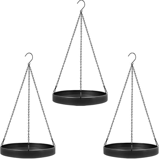 Plant Hanger Indoor Outdoor, Hanging Planter Baskets for Outdoor Indoor Plants, Hanging Plant Holder, Hanging Tray for Plants, Metal Window Plant Hanger, Black Hanging Plant Shelf, 3 Pack