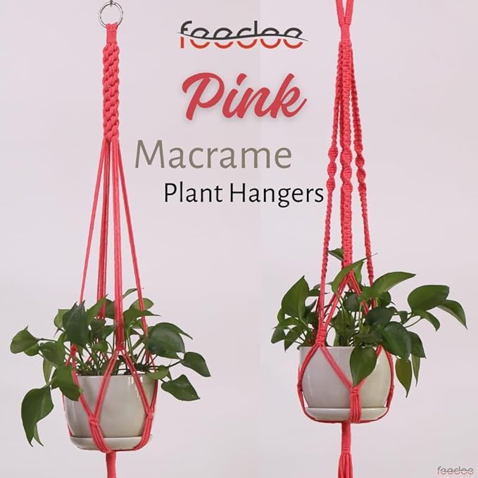 Macrame Plant Hangers Indoor Macrame Hanging Planters for Indoor Plants - 6 Pack Hanging Plant Holders Indoor Hanging, Macromay Plant Hangers for Indoor Plant Hanger, Boho & Home Decor (Pink)