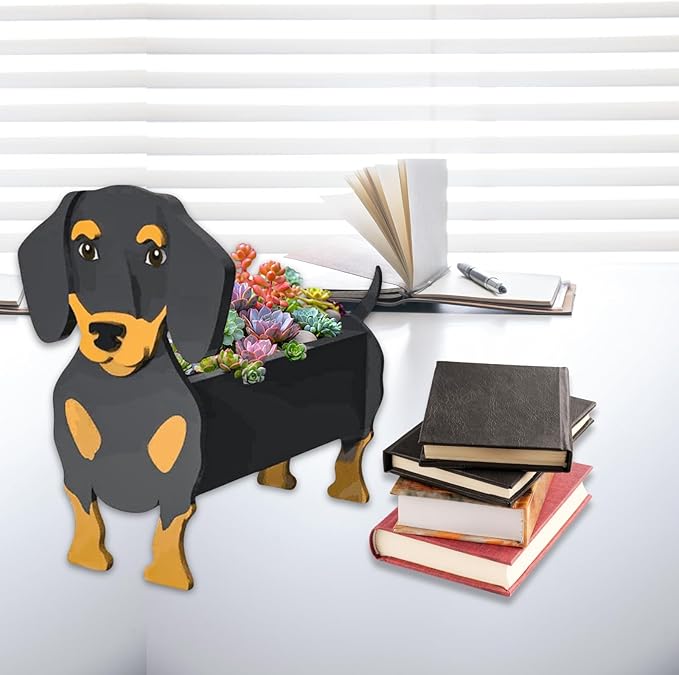 Black and Tan Dachshund Dog Planter Plant Pots,Cute Garden Dog Flower Planter,Dog Planters Birthday Gifts for Women,Office,Indoor/Outdoor Decor(9.45 * 7.5 * 13.39in)
