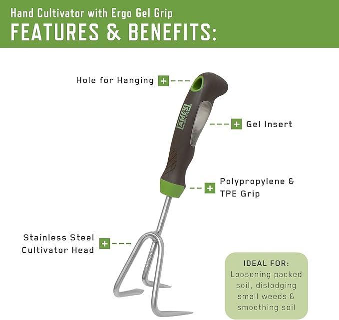AMES 24450009 3-pc. Ergo Gel Grip Garden Tool Set with Hand Trowel, Transplanter & Cultivator