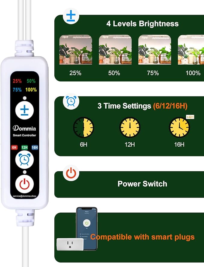 DOMMIA Grow Light, 4-Pack LED Plant Lights for Indoor Growing, 6/12/16H Timer Auto On Off, 4-Level Dimmable, Sunlike Full Spectrum with Optical Lens,Under Cabinet, Idea Garden Gift 4200K Natural White