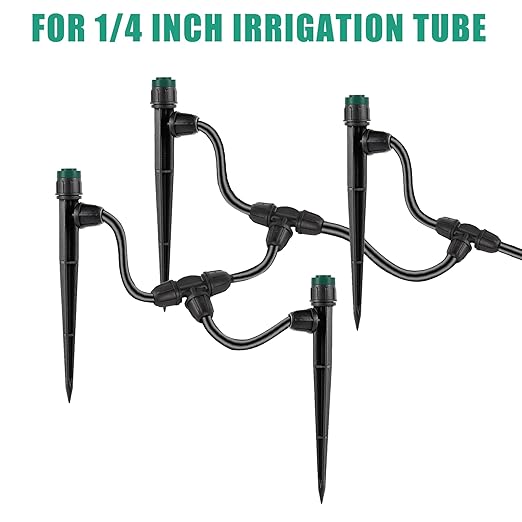 Drip Irrigation Emitters Sprayers for 1/4" Tubing, Adjustable 360 Degree Water Flow Sprayer on 5.5" Arrow Stake,with 1/4" Locked Tee for Watering System(30Pcs Sprayers and 30Pcs Tee)