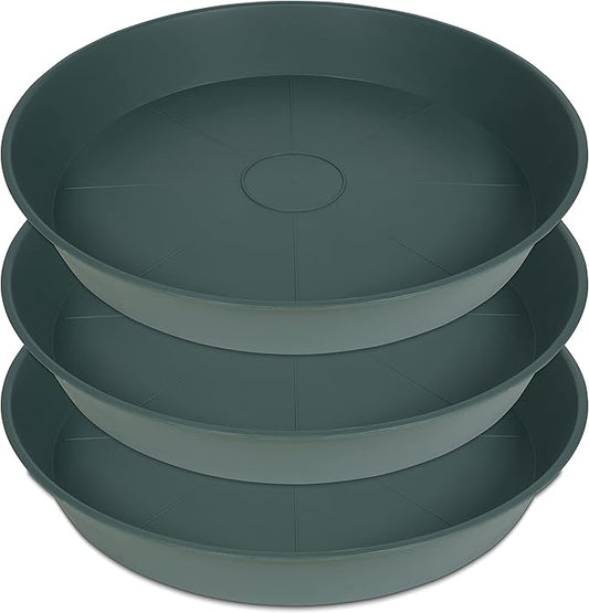 3 Pack of 25 26 inch Plant Saucer (22.7 Inch Base), 4.2" Depth, Large Deep Plastic Flower Planter Water Trays for Indoors Outdoor Bath Bath, Plant Drip Trays for Pot (26", Green)