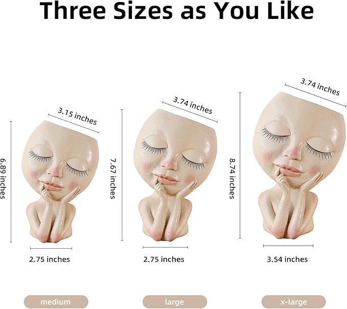 AIMEBBY Face Planter Pot - Face Flower Pots for Indoor and Outdoor Plants - Resin Head Planter Pots with Drainage Hole (X-Large Size)