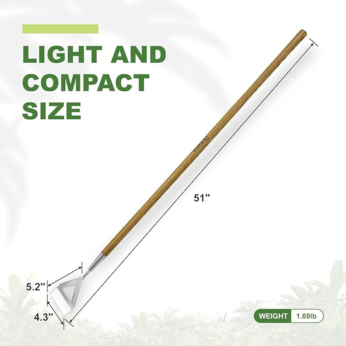 Dutch Hoe, Bending-Proof Push Pull Weeder, 51'' Long Handle Dutch Hoe Weeder for Women, Heavy Duty Stainless Steel Garden Dutch Hoe for Weeding in Between Seedling, Removal Moss,Soil Loosening