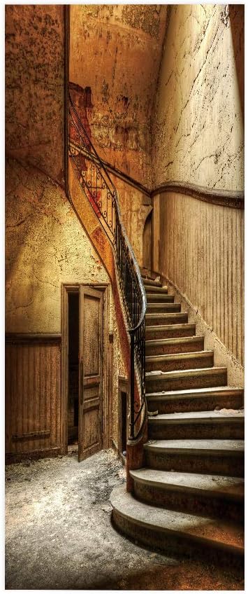 3D Door Wallpaper Self-Adhesive Door Sticker - Old Stairs - Door Film Poster Premium PVC Waterproof Wall Sticker for Bedroom Living Room Door Decoration Wallpaper 95 x 215 cm