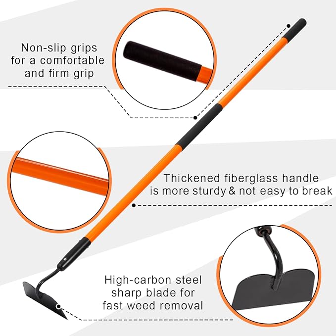 Garden Hoe Tool, 58 Inches Hoe Garden Tool with Fiberglass Long Handle, Heavy Duty Garden Hoe for Weeding