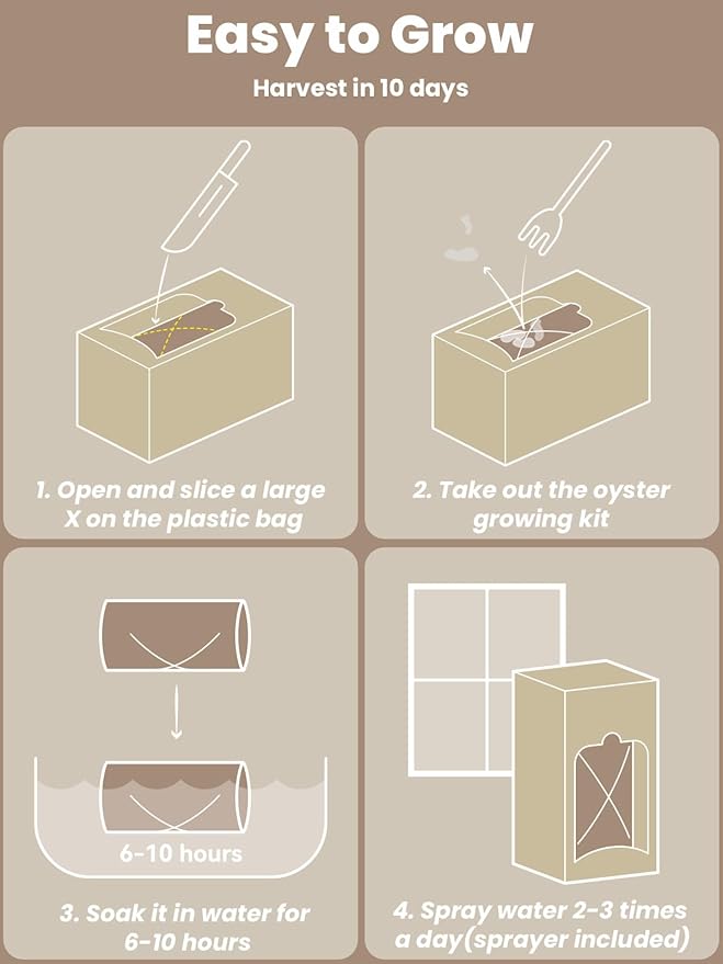 inbloom Organic Oyster Mushroom Growing Kit with Spray, Harvest Fresh Mushrooms at Home, Beginner Friendly & Easy to Use, Unique Gardening Gift for Holiday, Handmade in New Jersey, USA
