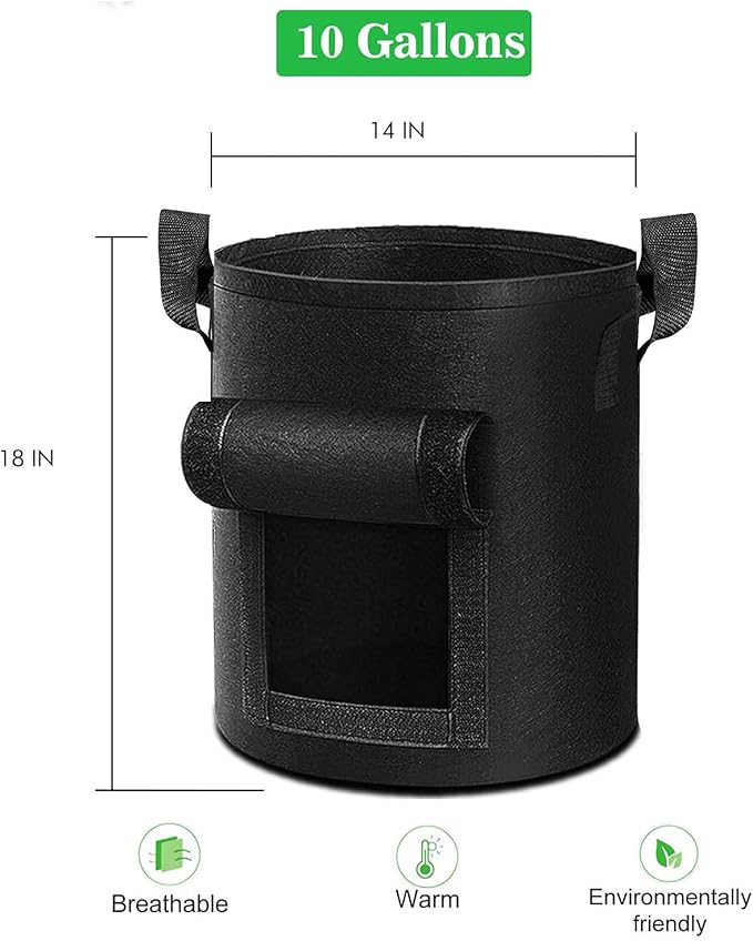 6-Pack 10 Gallon Potato Grow Bags, Heavy Duty Fabric Pots with Handles,300G Thickened Nonwoven Pots for Plants
