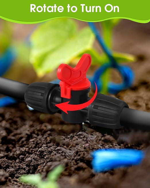 18 Pcs Drip Irrigation Fittings Kit for 1/2'' Tubing 1/2 Inch Drip Line Anti Drop Barbed Locking Nut Connector with 4 Tees 4 Couplings 3 Reducing Tee 3 Switch Valves 2 Elbows 2 Plugs