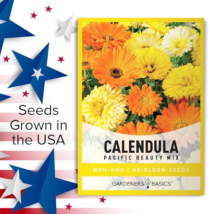 Gardeners Basics, Calendula Seeds for Planting (Pacific Beauty Mix) - Annual Flower Seeds Great for Cut Flower Gardens, Herbal Tea and for Medicinal Purposes, Open Pollinated Flower Seed