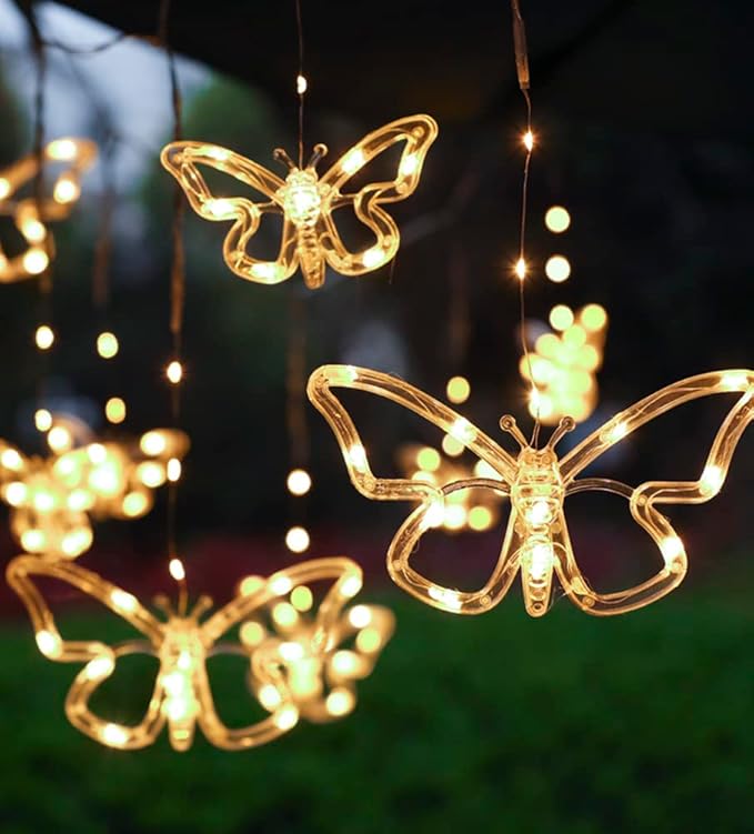 Solar USB String Butterfly Lights Indoor Outdoor 10 LED Fairy Light Decorations for Garden Fence Patio Yard Christmas Tree, Lawn, Patio, Party Decoration (Solar Light)