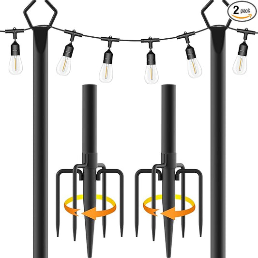 Aulimhti 10Ft Metal Poles with Fork for Outdoor String Lights,2 Pack Light Stand for Outside Garden,Patio,Wedding,Backyard,Deck,Party