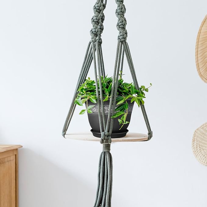 8 Inch Plant Pots with Drainage Hole - Lightweight Flower Pots for Herbs and Flowers - Home Decor Plastic Planters for Indoor Outdoor Plants- Pack of 6 (Black, 8 inch)