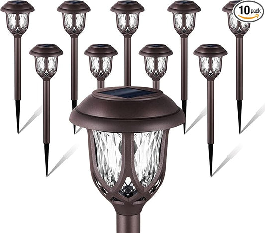 10 Pack Solar Lights Outdoor Decorative Garden Yard Lights for Pathway Walkway Sidewalk Driveway. (Brown, Warm White)