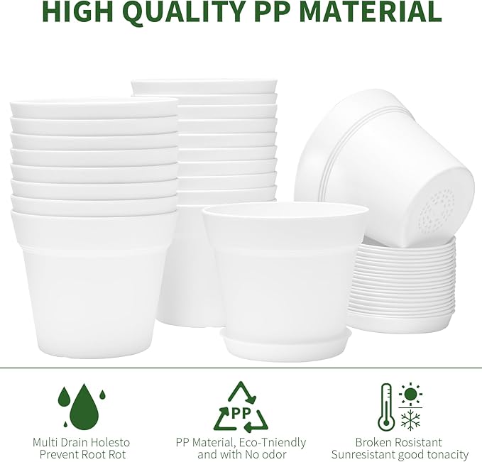 GARDIFE 20 Pack 6 inch Plant pots, planters for Indoor Plants, Flower pots, White