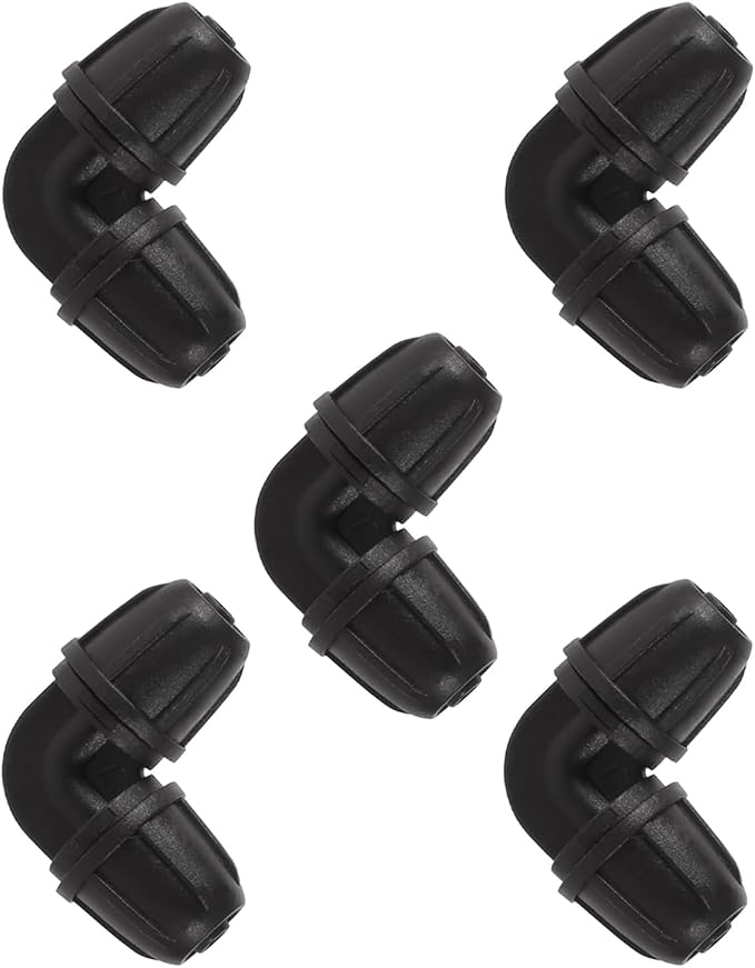 1/4 inch Drip Irrigation Fittings, Lock Barbed Elbow for ¼ in. tubing; Tubing Outside Diameter (OD) is 0.250 in., Internal Diameter (ID) is 0.170. in.(20Pcs/Pack)(Black-Elbow)